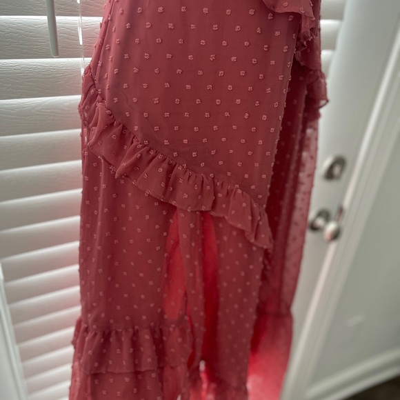 Lulu's Next to You Rusty Rose Swiss Dot Ruffled Midi Dress - Picture 5 of 12